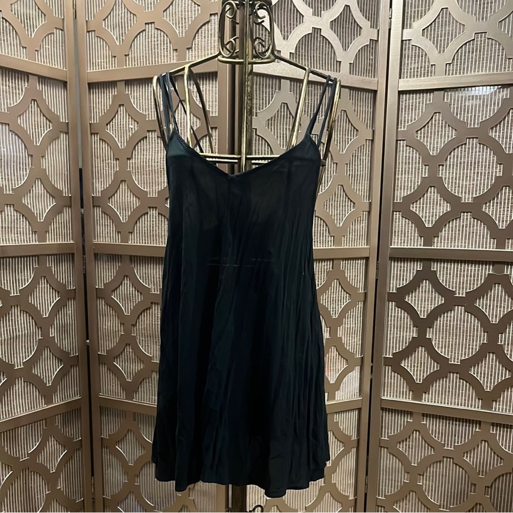 Casual Black Double Strap Cover Up Dress/Top